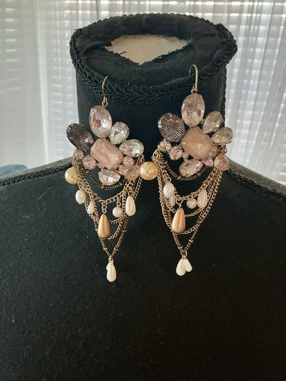 Earrings Crystal Glass Chandelier Cha Cha Dangle Copper color Beaded~Earrings